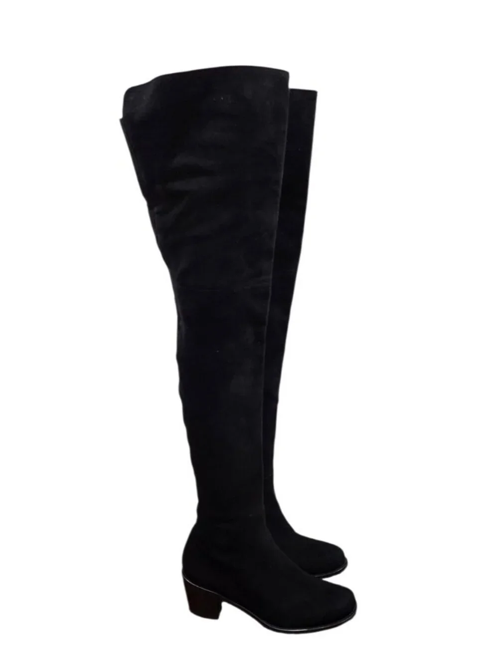 Stuart Weitzman 5.5 M Black Suede Over The Knee Boots Low Heel Tall Zip OTK